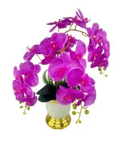 Nettenevime Yapay Çiçek 3lü Fuşya Orkide Metal Krem Gold Saksıda Orkide 60cm thumbnail 7