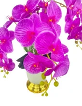 Nettenevime Yapay Çiçek 3lü Fuşya Orkide Metal Krem Gold Saksıda Orkide 60cm thumbnail 8