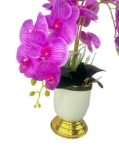 Nettenevime Yapay Çiçek 3lü Fuşya Orkide Metal Krem Gold Saksıda Orkide 60cm thumbnail 9