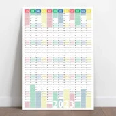 2025 Yıllık Planlayıcı Duvar Takvim Kırmızı Yeşil Mavi Çizgili Yearly Wall Planner - 2