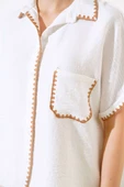 Midye Dikişli Kısa Kol Gömlek Ekru - 4
