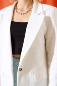 Cep Kapaklı Blazer Ceket Ekru thumbnail 4