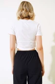 Yandan Lastik Büzgülü T-shirt Ekru thumbnail 3
