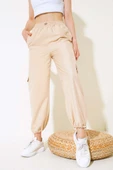Paça Lastikli Kargo Cep Pantolon Bej thumbnail 2