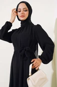 Büzgülü Ayrobin Elbise Siyah - 2