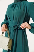 Büzgülü Ayrobin Elbise Zümrüt thumbnail 4