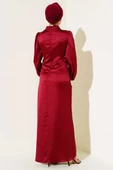Yandan Bağlamalı Saten Elbise Bordo thumbnail 3