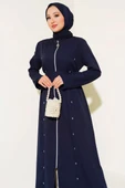 Taş Detaylı Fermuarlı Ferace Lacivert - 2