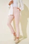 Dar Paça Pileli Kumaş Pantolon Pudra thumbnail 1