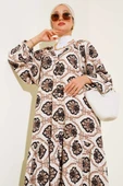 Hakim Yaka Desenli Salaş Elbise Bej thumbnail 2