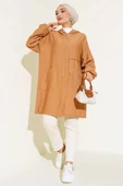 Kapüşonlu Önü Cepli Kap Camel thumbnail 2