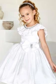 Kız Çocuk Göğsü Taş İşlemeli ve Fırfır Detaylı Beyaz Abiye thumbnail 2