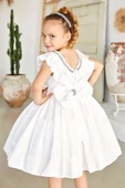 Kız Çocuk Göğsü Taş İşlemeli ve Fırfır Detaylı Beyaz Abiye thumbnail 3