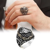 Tuğra Desenli Gümüş Erkek Yüzük - 7