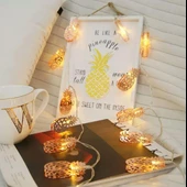 Ananas Sıralı Led Işık 10lu Dekoratif Lamba Gold Metal - 3