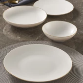 GÜRAL PORSELEN Camelia 24 Parça 6 Kişilik Bone Yemek Takımı - Gold thumbnail 4