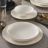 GÜRAL PORSELEN Camelia 24 Parça 6 Kişilik Bone Yemek Takımı - Gold thumbnail 2