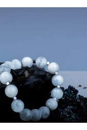 Selenit Doğal Taş Bileklik Gümüş Renk Hematitli - 4