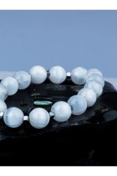 Selenit Doğal Taş Bileklik Gümüş Renk Hematitli - 5