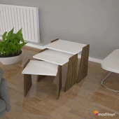 MODİLAYN VİVA Zigon Sehpa Takımı High Gloss *Ceviz - Beyaz - 2