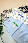 Erkek Bebek Mavi  Hello Baby Yazlık Kolsuz Çıtçtıtlı Body Tulum 2 Adet - 3