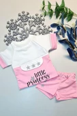 Yazlık Mini Şort Kısa Kol Kız Bebek Takım Little Princess Pembe - 1
