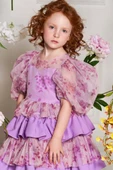 Kız Çocuk Çiçek Detaylı Katkat Fırfırlı Mor Abiye thumbnail 2