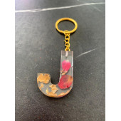 J Harfi Şeffaf Epoksi Gerçek Kurutulmuş Gül Yaprağı Gold Varak Halka Anahtarlık El Yapımı Hediyelik thumbnail 4