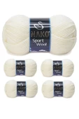5 Adet Sport Wool Atkı Bere Ceket Yelek Örgü İpi Yünü No: 300 Ekru - 1