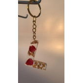 L Harfi Şeffaf Epoksi Gerçek Kurutulmuş Gül Yaprağı Gold Varak Halka Anahtarlık El Yapımı Hediyelik thumbnail 8