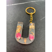 U Harfi Şeffaf Epoksi Gerçek Kurutulmuş Gül Yaprağı Gold Varak Halka Anahtarlık El Yapımı Hediyelik thumbnail 5