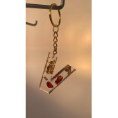 V Harfi Şeffaf Epoksi Gerçek Kurutulmuş Gül Yaprağı Gold Varak Halka Anahtarlık El Yapımı Hediyelik - 1