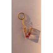 V Harfi Şeffaf Epoksi Gerçek Kurutulmuş Gül Yaprağı Gold Varak Halka Anahtarlık El Yapımı Hediyelik - 8