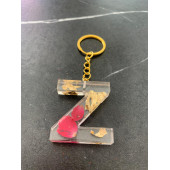 Z Harfi Şeffaf Epoksi Gerçek Kurutulmuş Gül Yaprağı Gold Varak Halka Anahtarlık El Yapımı Hediyelik - 5