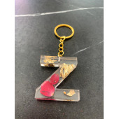 Z Harfi Şeffaf Epoksi Gerçek Kurutulmuş Gül Yaprağı Gold Varak Halka Anahtarlık El Yapımı Hediyelik - 6