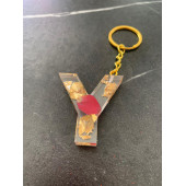 Y Harfi Şeffaf Epoksi Gerçek Kurutulmuş Gül Yaprağı Gold Varak Halka Anahtarlık El Yapımı Hediyelik - 6