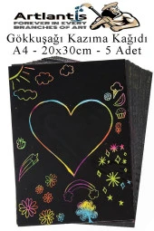 Sihirli Gökkuşağı Kazıma Kağıdı A4 5 Yaprak 1 Paket 20x30 cm Siyah Sihirli Kağıt Rainbow Paper thumbnail 1