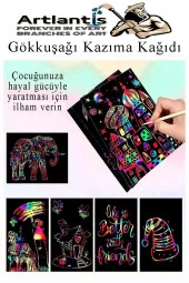 Sihirli Gökkuşağı Kazıma Kağıdı A4 5 Yaprak 1 Paket 20x30 cm Siyah Sihirli Kağıt Rainbow Paper thumbnail 2
