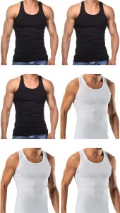 6 Adet Erkek Slim Fit Dar Kalıp Likralı Penye Sporcu Atleti(Rambo Atleti) - 1