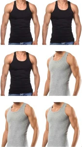 6 Adet Erkek Slim Fit Dar Kalıp Likralı Penye Sporcu Atleti(Rambo Atleti) - 2