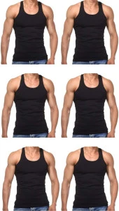 6 Adet Erkek Slim Fit Dar Kalıp Likralı Penye Sporcu Atleti(Rambo Atleti) - 4