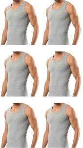 6 Adet Erkek Slim Fit Dar Kalıp Likralı Penye Sporcu Atleti(Rambo Atleti) - 6