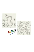 dudu ahşap OKUL - Aile Etkinliği-2'li Tuval Boyama Seti. 20x20 Cm Uv Baskı 6 Akrilik Boya 1 Fırça-model-24 - 1