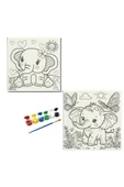 TATİL ETKİNLİĞİ-2'li Tuval Boyama Seti. 20x20 CM UV baskı + 6 Akrilik Boya + 1 Fırça-MODEL-19 - 1