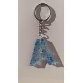 A Harfi Şeffaf Epoksi Mavi Glitter Süslemeli Gümüş Halka Anahtarlık El Yapımı Hediyelik thumbnail 1