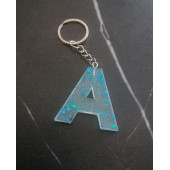 A Harfi Şeffaf Epoksi Mavi Glitter Süslemeli Gümüş Halka Anahtarlık El Yapımı Hediyelik thumbnail 2
