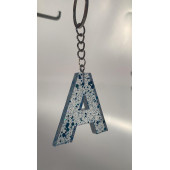 A Harfi Şeffaf Epoksi Mavi Glitter Süslemeli Gümüş Halka Anahtarlık El Yapımı Hediyelik thumbnail 4