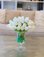 Nettenevime Yapay Çiçek Islak Lale Gerçeksi Doku 10lu BEYAZ thumbnail 3