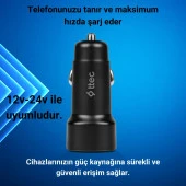 Ttec Şarj Akım Korumalı 12W USB Girişli Type-c Kablolu Araç Şarjı Araç Çakmaklık Araç Şarj Seti - 3
