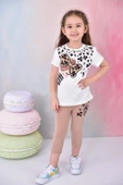 Kız Çocuk  Baskılı Kapri Tayt Tshirt %100 Pamuk Alt Üst Takım (c82AwjjKgtzhI) - 6